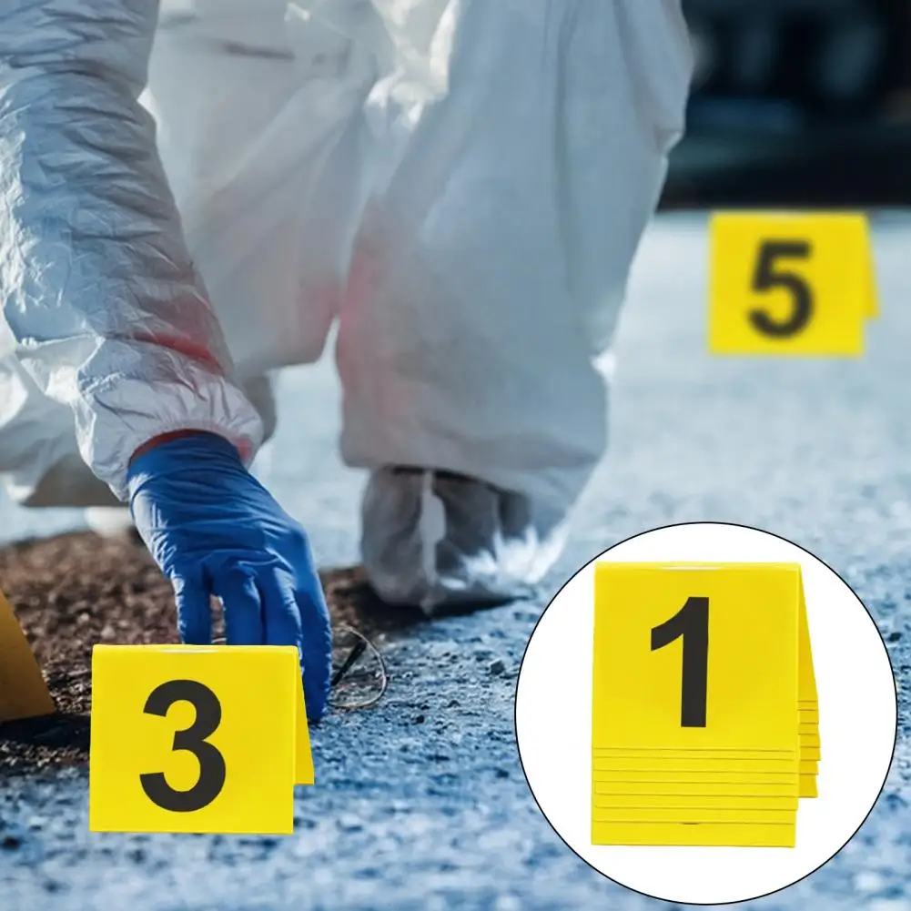 

10Pcs 6.3*5.5cm Number Sign Acrylic Crime Scene Double-Sided 1-10 Mini Evidence Marker Table Sign Detective Clue Party Ornament