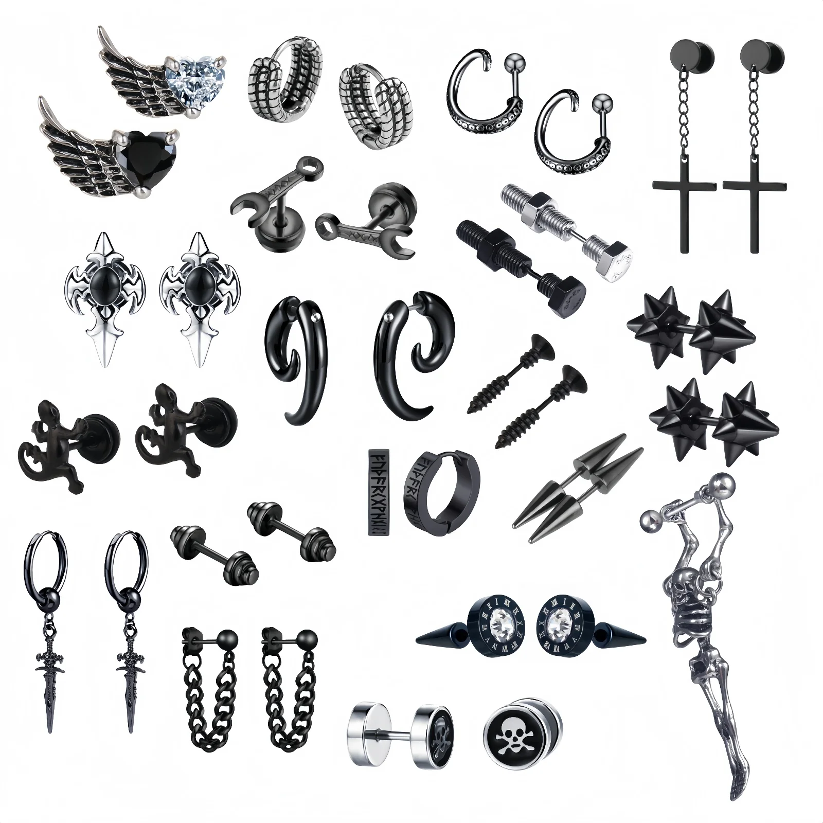 1–10 Paar Ohrstecker für Herren und Damen, Goth-Punk, Edelstahl-Ohrringe-Sets, Piercings, Schmuck, Accessoires, coole Dinge für Geschenke