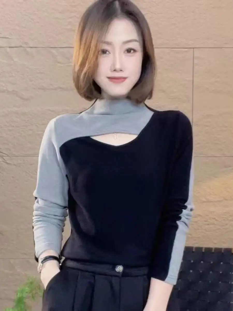 女性のベースレイヤーシャツハーフハイカラー両面ドイツベルベット暖かさインナーサンスクリーンフェイスベールマスク冬の新スタイル