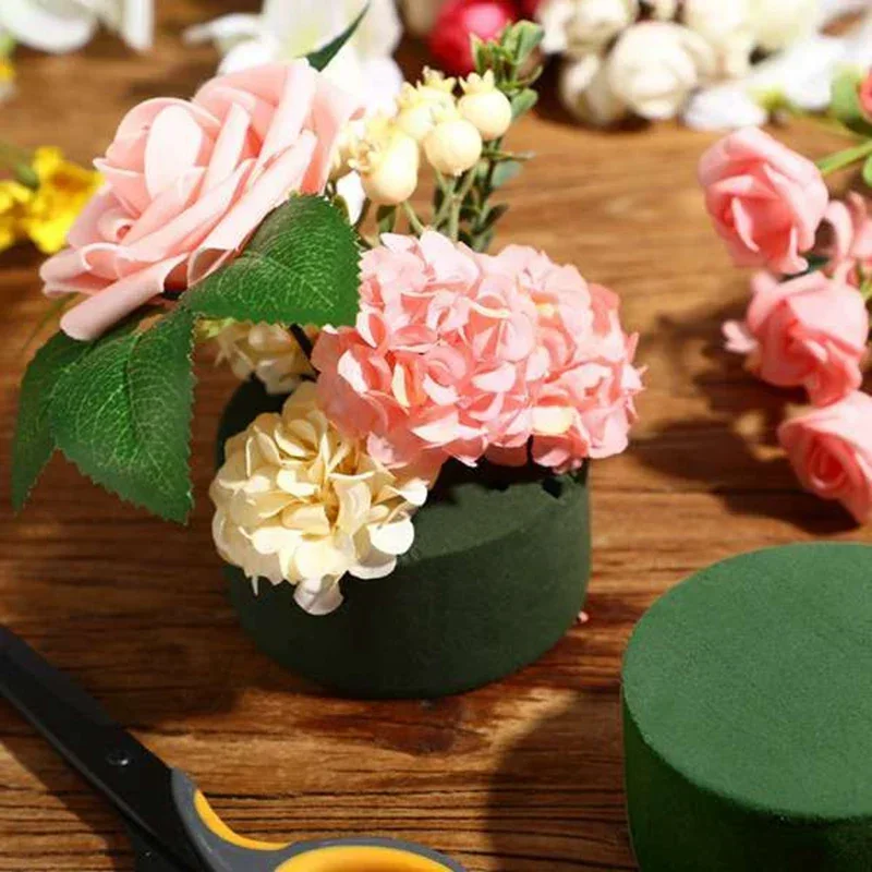 6Pcs Wedding Aisle DIY Craft Floral Arrangement Water-Absorbing Home Garden Green Flower Foam Fresh-Keeping Round Brick