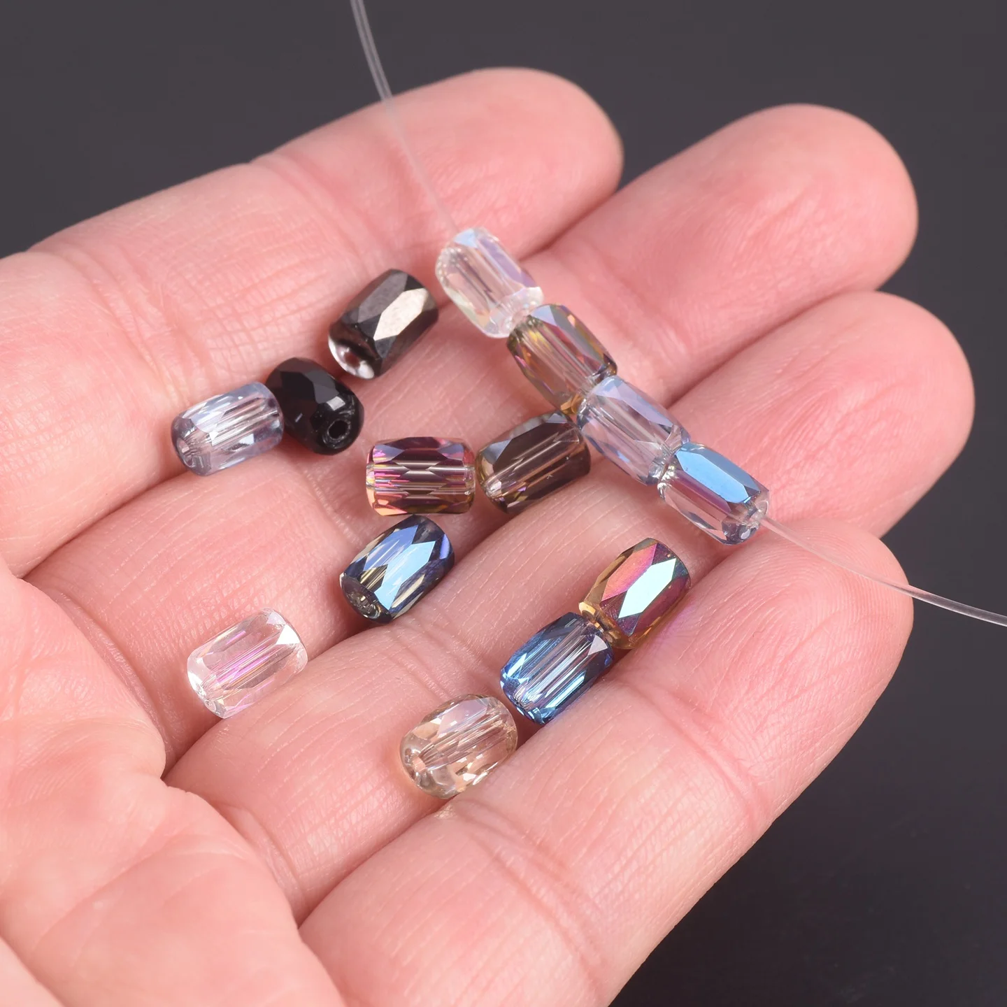 Zylinderform, bunt plattiert, facettierte Kristallglas-lose Perlen, 20 Stück, 8 x 6 mm, für Schmuckherstellung, DIY-Bastelzubehör – Detail 3