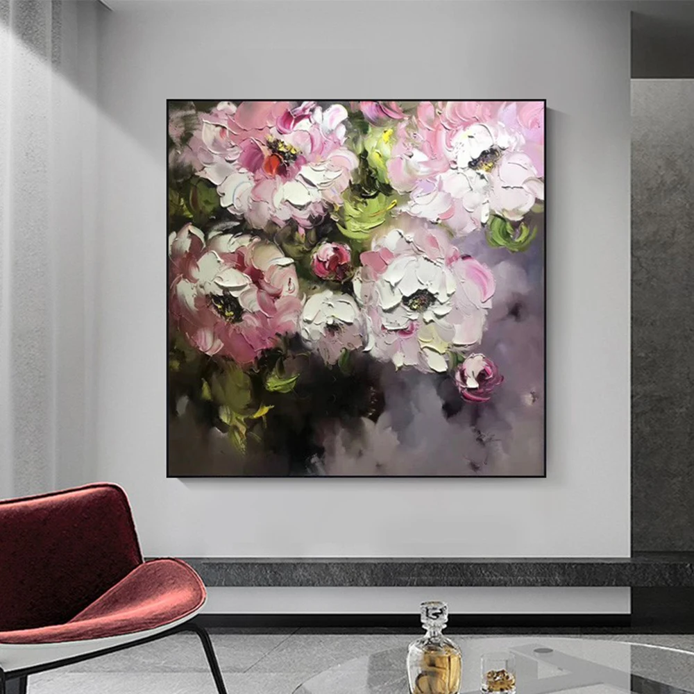 

Hand Painted Large Size 3D Abstract Peony Wall Art Oil Painting Thick Texture Flower Canvas Painting for Home Wall Decoration