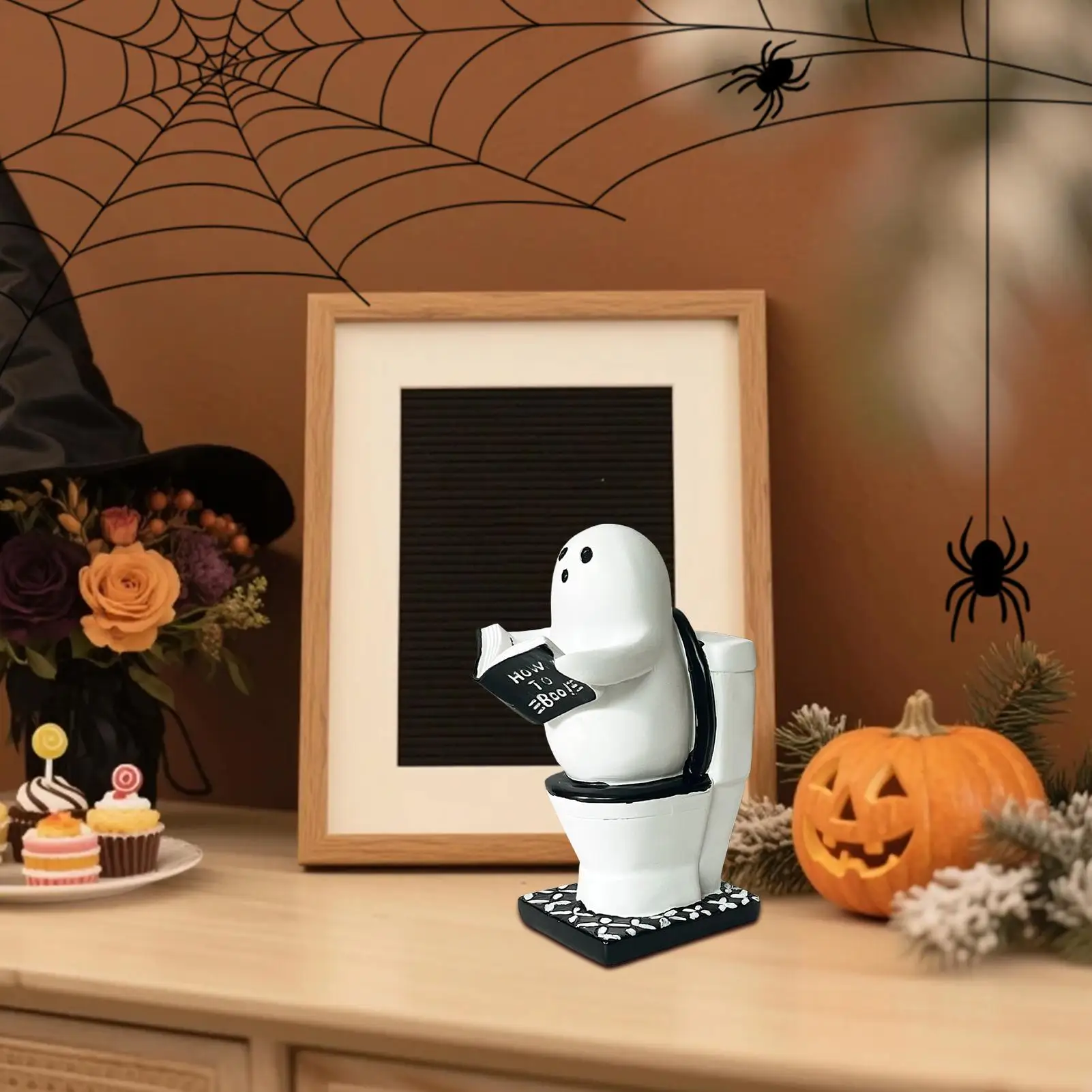 

Ghost Figurines Home Decor Ghost Reading Book On Toilet Statue Gothic Cute Festive Sculpture Figurine For Men Party Table Home