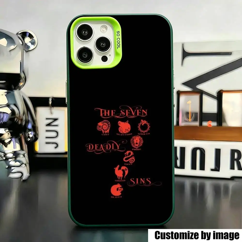 Anime LOGO The Seven Deadly Sins  Phone Case For iPhone 17,16,15,14,13,12,11 Plus,Pro Max,XS,Green Silver Plated Inside Cover