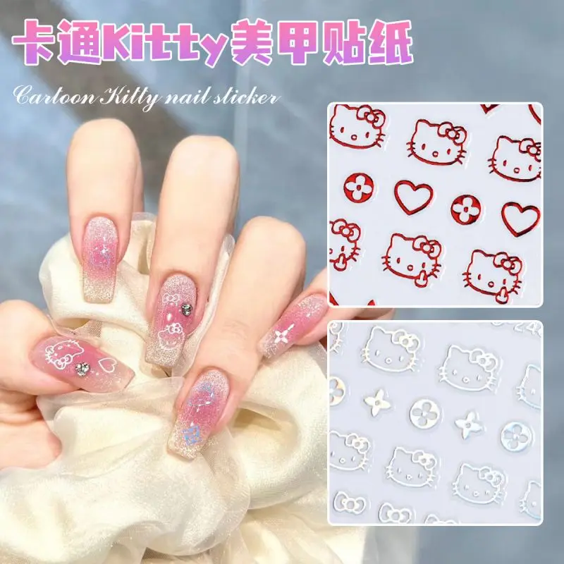 Стикеры для ногтей Hello Kitty Kawaii Sanrio милые аниме игрушки девочка сердце украшения для ногтей Мультяшные стикеры Оригинальное искусство праздничный подарок