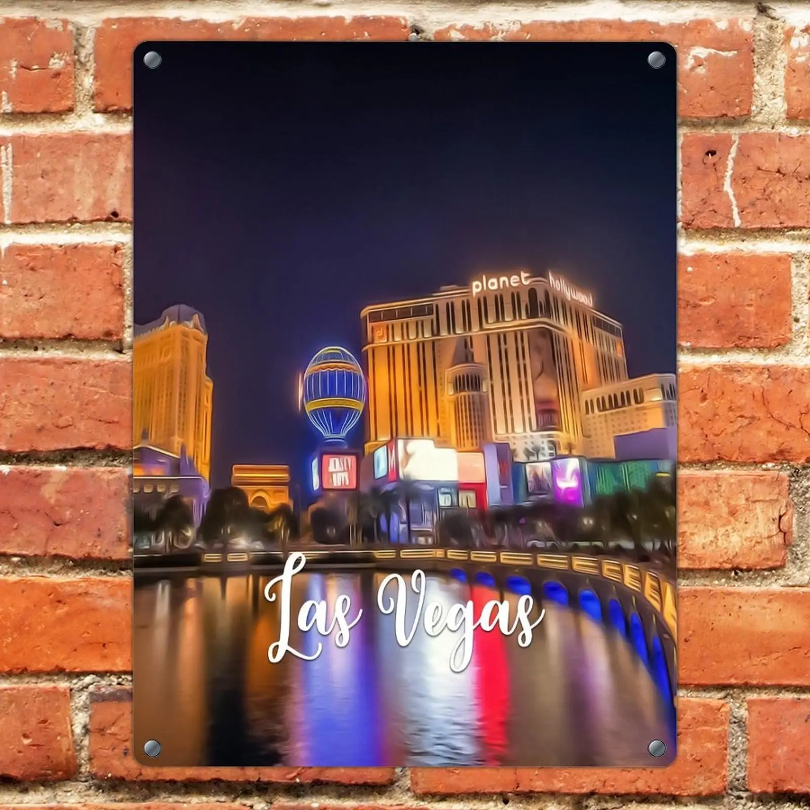 Autravelco Skyline Las Vegas City Landscape Fashion Chic Metal Tin Sign Personalized Pubs Club Signs Pictures City Building Pano