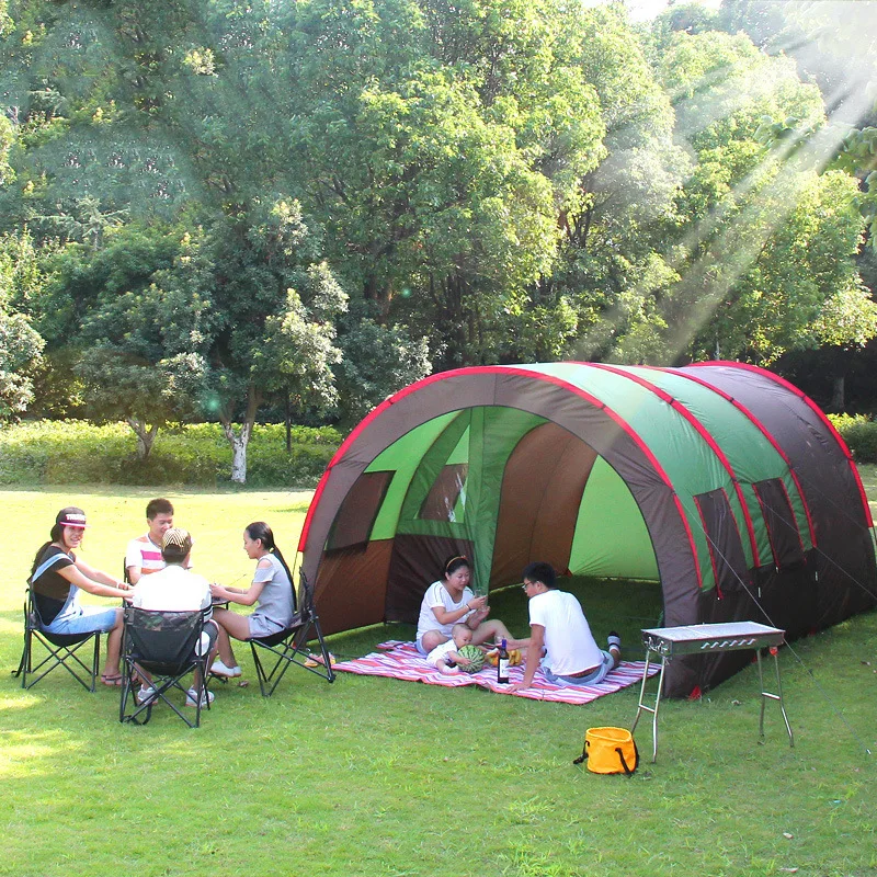 Large Tunnel Tent Outdoor Camping Home Outdoor Tents Equipment Party for 10 People Waterproof and Breathable Team Travel Tent