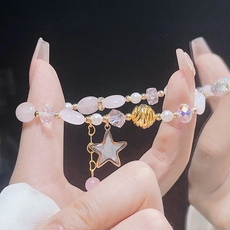 Spring and Summer New Student XINGX Bracelet Pink Crystal Amethyst Design Beaded Bracelet Super Flash Mori Style Girlfriends Bra