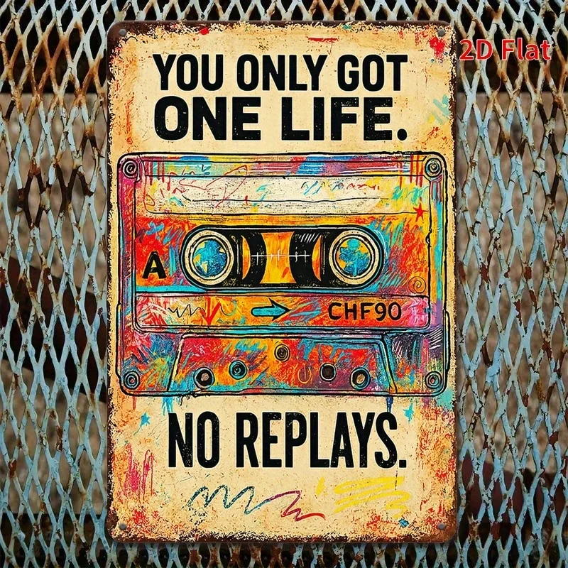 Retro YOLO Cassette & Vinyl Metal Wall Sign 8x12 In (20x30 cm) Durable Iron Music Decor with Track List Design for Home Bar Gara