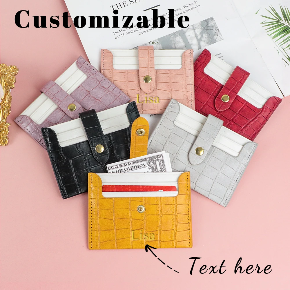 Customized Name Double-Sided PU Leather Zero Wallet with Multiple Card Slots and Crocodile-Pattern Card Holder