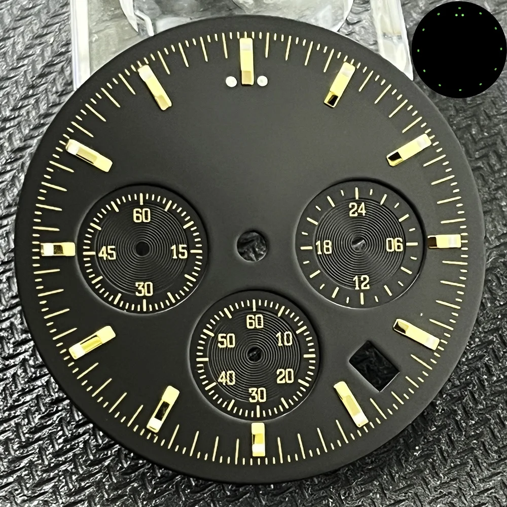 32.5MM compatible with VK63 movement dial green luminous multi-functional chronograph watch replacement parts