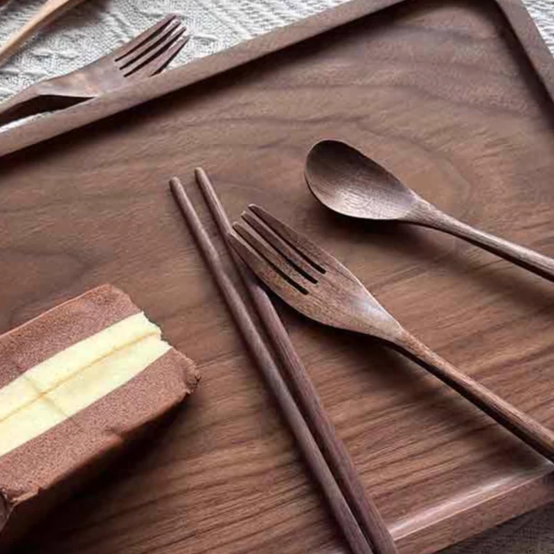 Black Walnut Cutlery Set Spoon and Fork Set High-grade Solid Wood Chopsticks Soup Spoon Coffee Dessert Jam Supplies