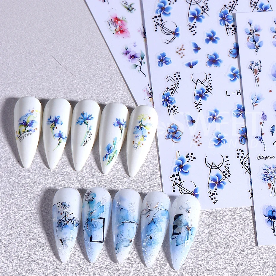 12 قطعة ثلاثية الأبعاد الهندسة زهرة ليف مسمار ملصقات الصيف الحبر تزهر الزهور ملصق مائي المنزلق لمسمار الفن لوازم مانيكير الديكور #3