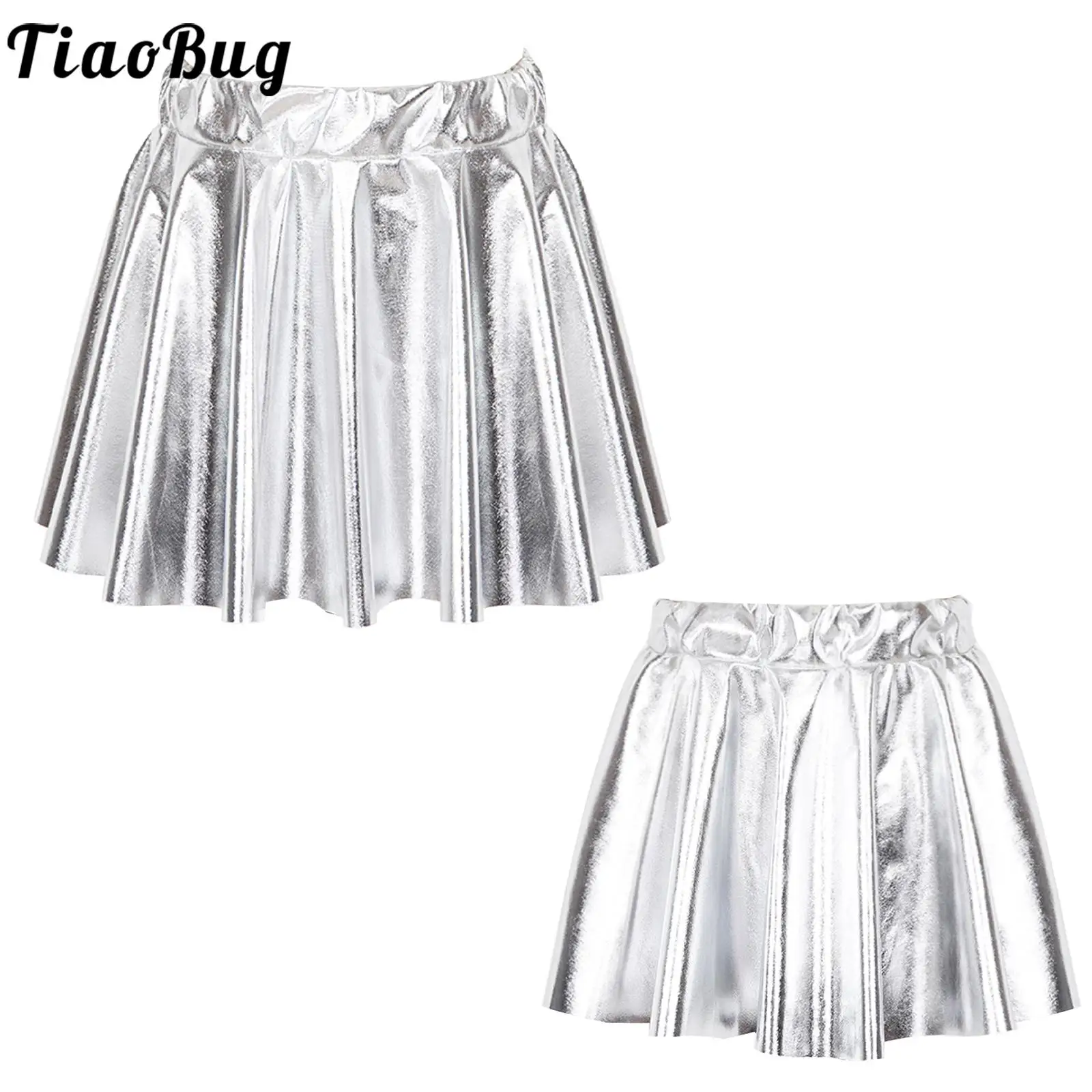 

Teen Youth Girls Metallic Athletic Dance Skirt Pleated Mini Skirts High Waist Scooter Skater Skirt Skating Modern Dancewear
