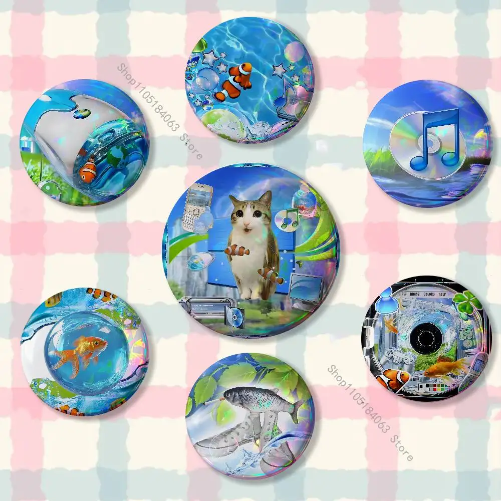 

Frutiger Aero Aqua Nostalgia Laser reflective round badges pins bag clothing decorations collectibles gifts for friends