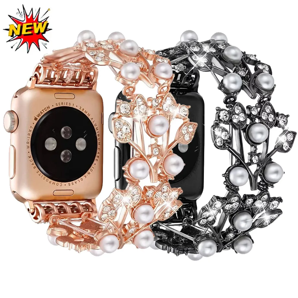 

Jewelry strap for Apple Watch 10 9 8 7 Ultra 46mm 42mm 45mm 41mm Elastic Pearl Beaded Bracelet Wristband iWatch 6 5 SE 44mm 40mm