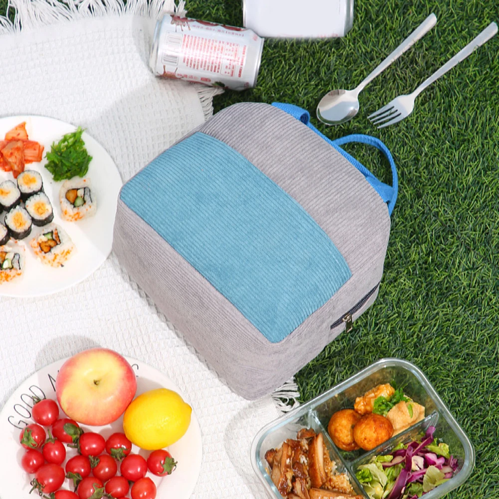 Zipper Food Storage Box Camping Handbag Corduroy Thermal Insulated Bag Picnic Bag Cool Bag Lunch Bag Aluminum Film Waterproof