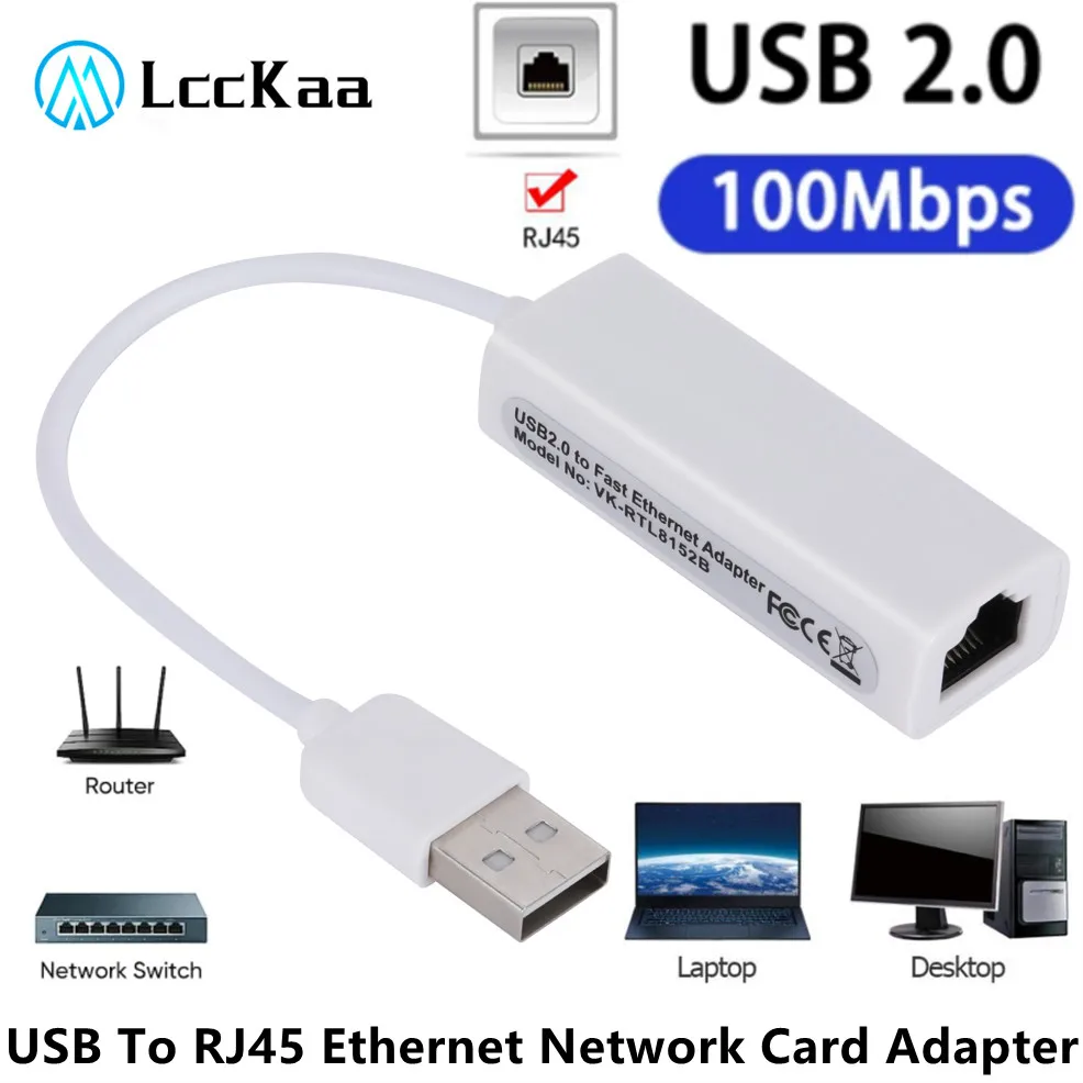 USB 2.0 Wired USB to RJ45 Network Card 10/100Mbps USB To RJ45 Ethernet Lan Adapter Network Card for PC Laptop Windows 7 8 10 11