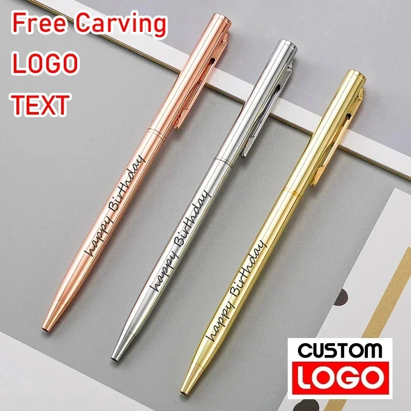 20-200 Pens Metal Ballpoint Pens Rose Gold Free Custom Logo Advertising Lettering Engraved Name School Office Supplies Gifts