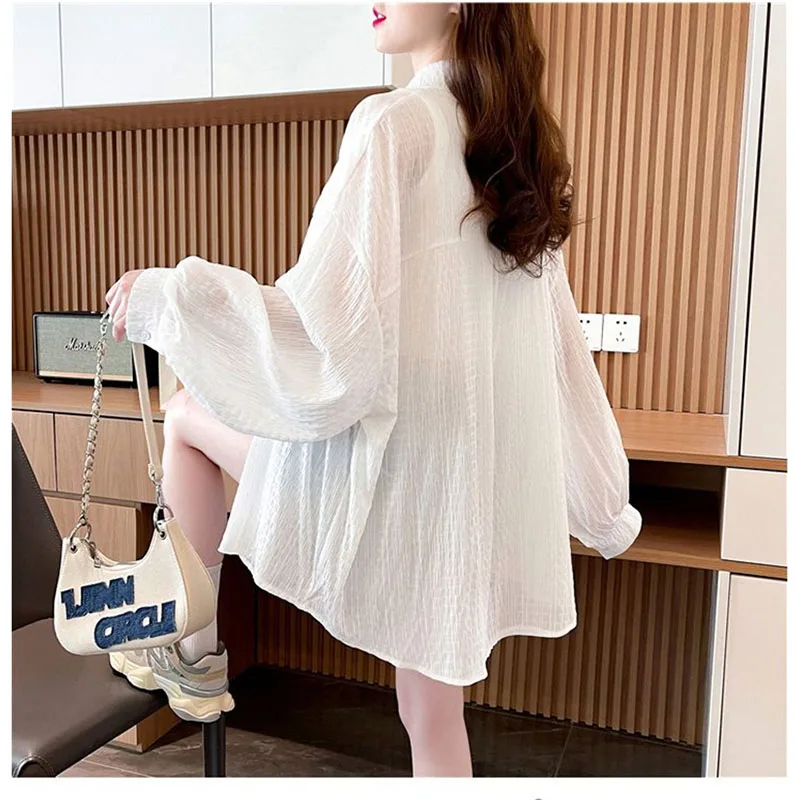 Korean Version Loose Solid Color Shirt Summer Coat Female New Lazy Wind Breathable Anti-Ultraviolet Sun-Protective Clothing