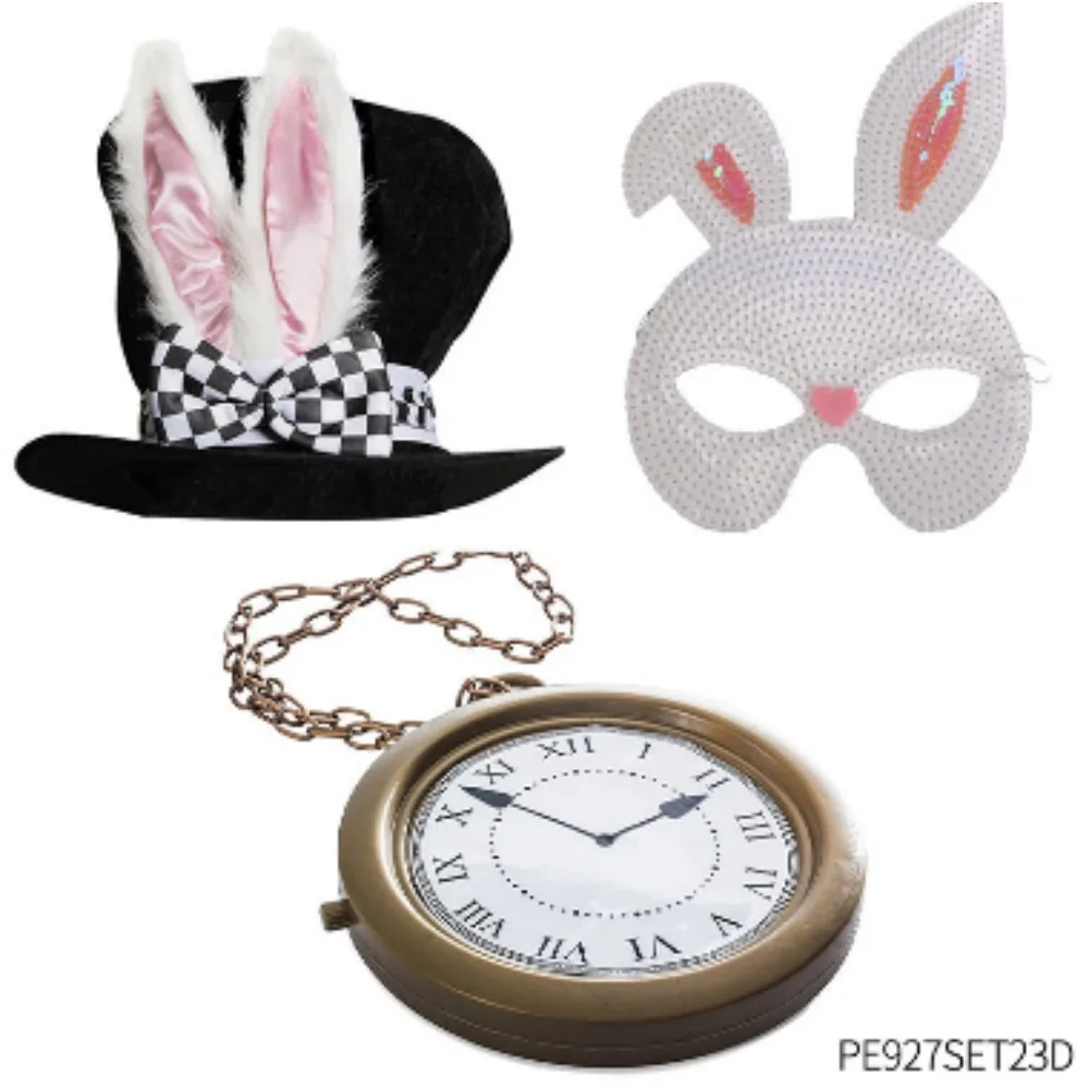 

Halloween Dress Up Rabbit Ears Top Hat Big Pocket Watch White Mask Rabbit Ears