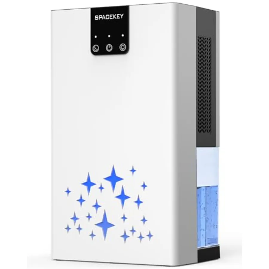 

Dehumidifier for home bedroom bathroom basement RV 95 oz tank ABS plastic white auto shut off covers 1000 sq. ft. 7-color light