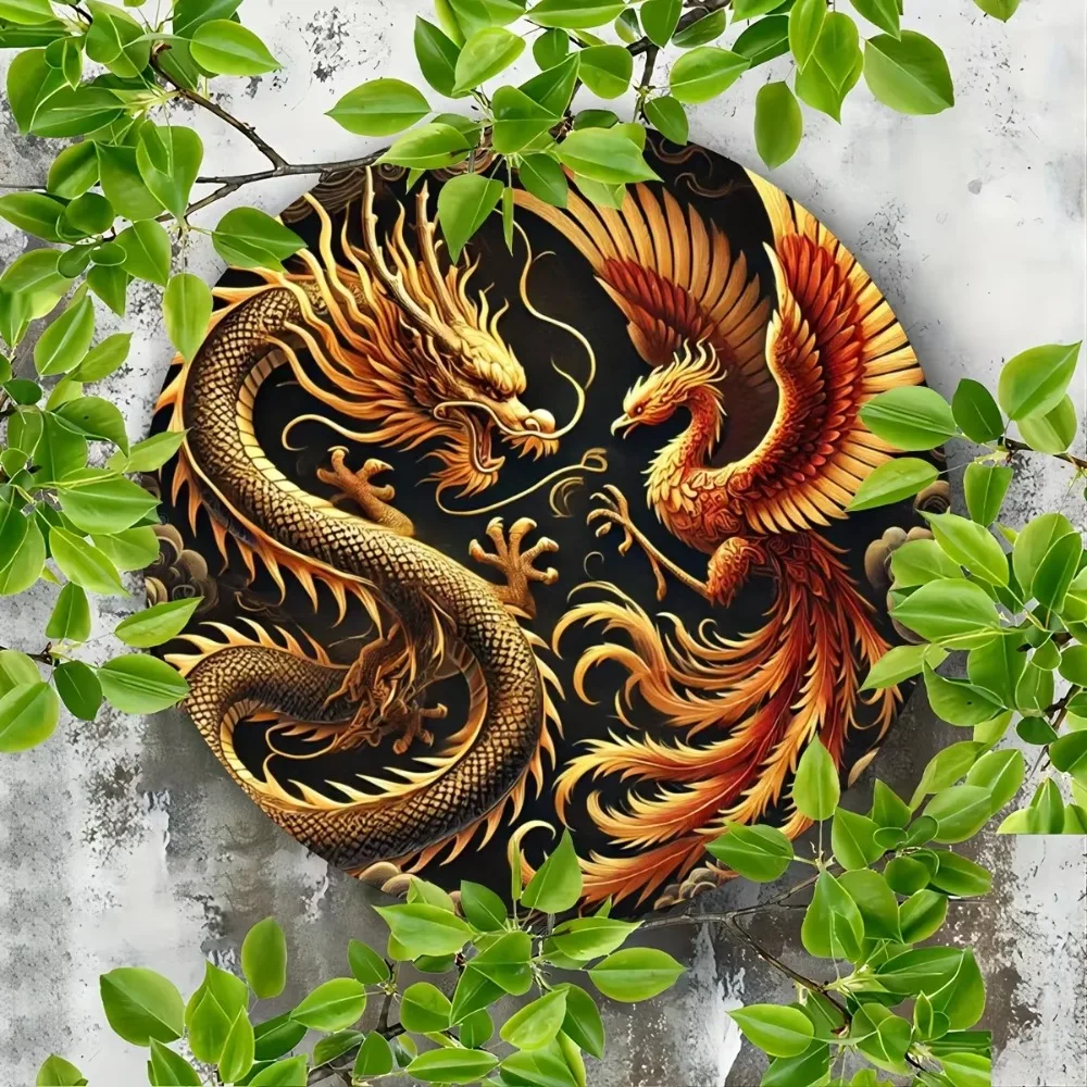 RusticMythArt ®   ديكور حائط معدني - تنين وفينيكس |   تفاصيل مرسومة باليد |   لافتة للنظر |   مثالية للهدايا تحت عنوان