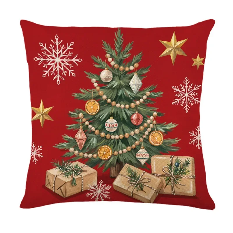 2026 Merry Christmas Cushion Cover Snowman Christmas Tree Print for Sofa Bed Chair Christmas Home Decor Christmas Gift Family