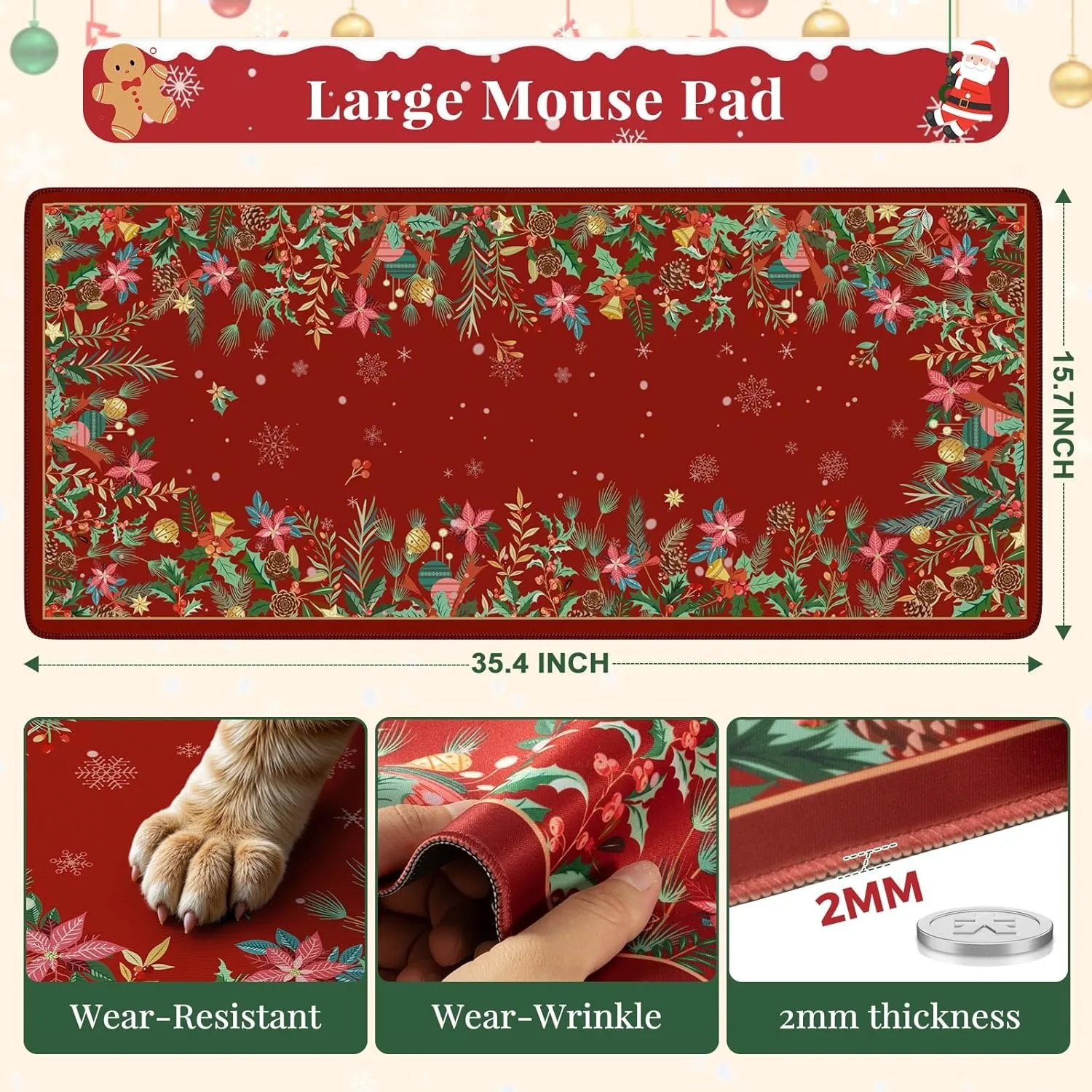 Christmas Red Persian retro style large mouse pad rubber non-slip lock edge craft desk mat suitable gaming office Accessories