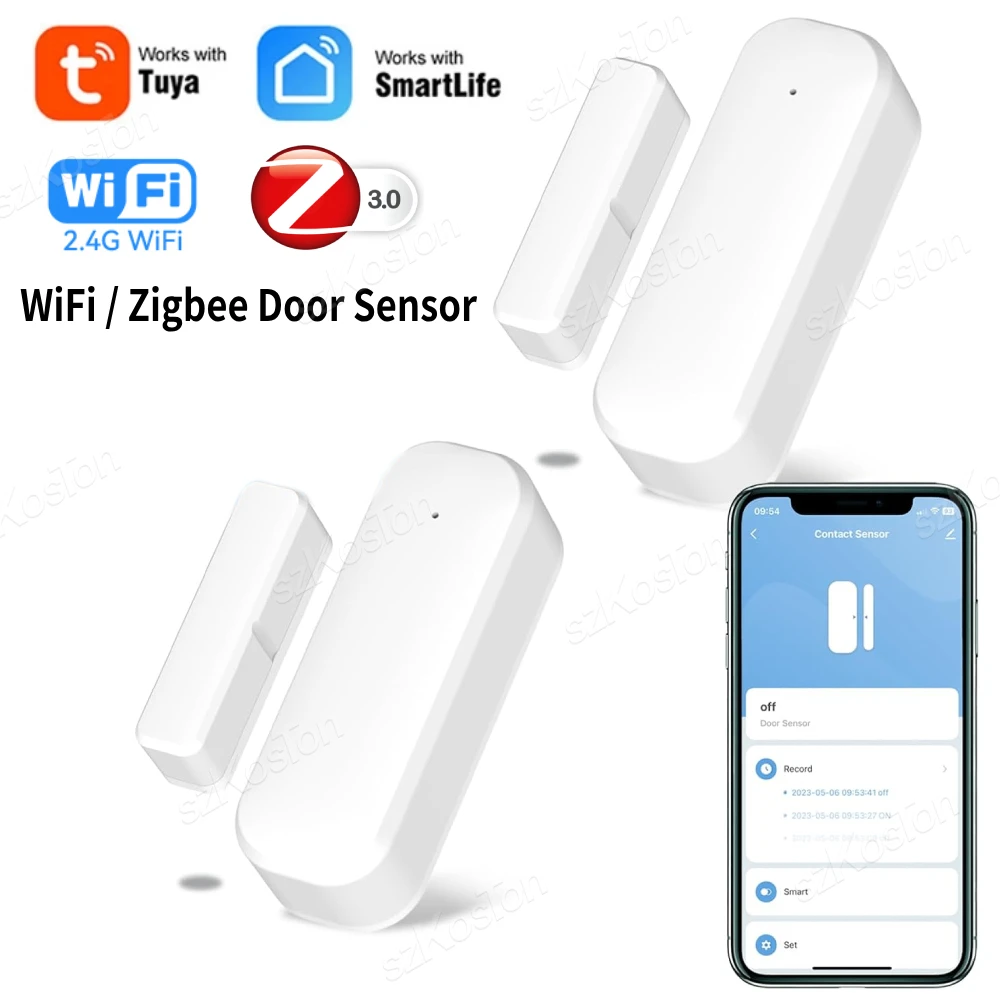 Tuya WiFi Zigbee Door Window Sensor Smart Home Security Protection Alarm System Door Open / Closed Detectors for Alexa Google