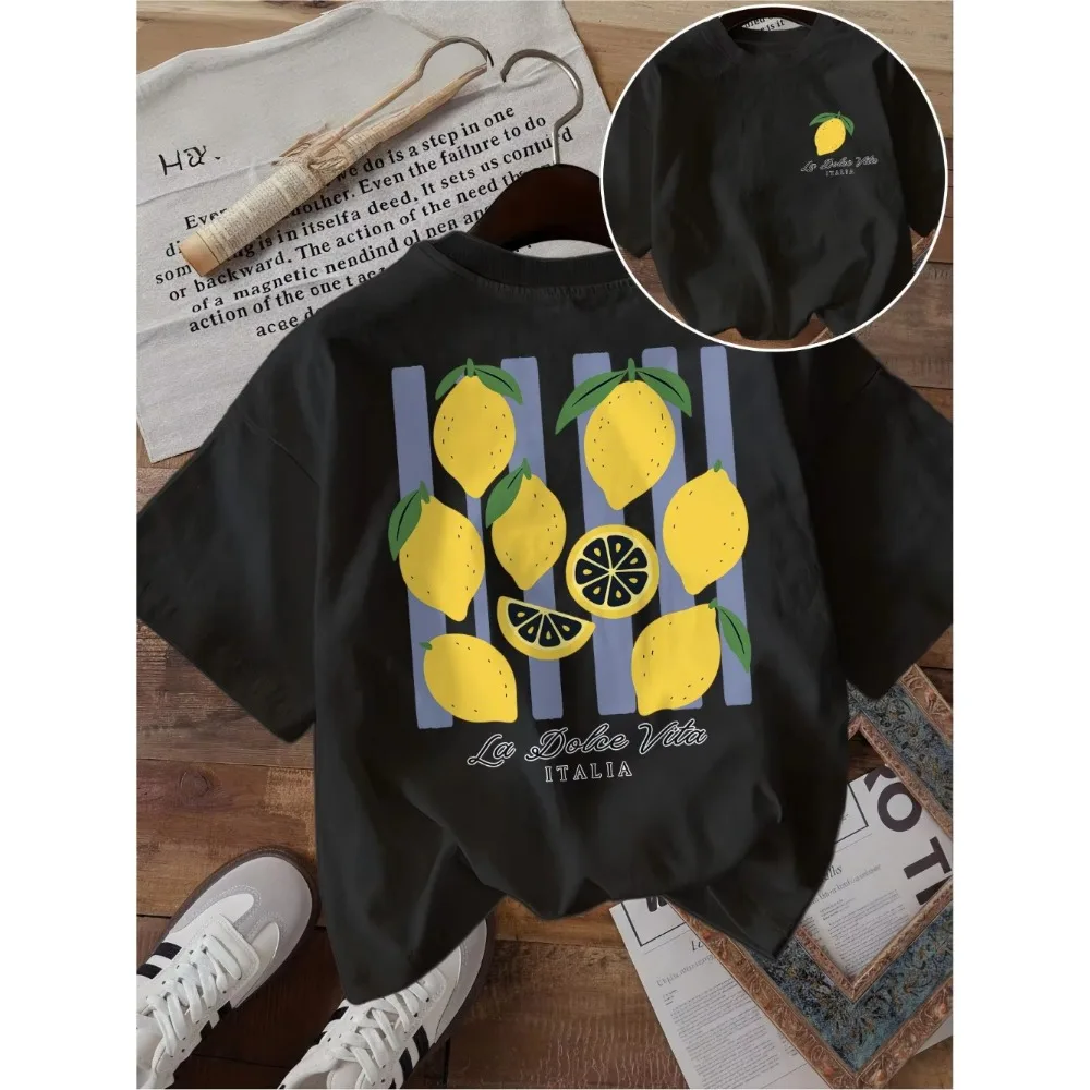 La Dolce Vita T Shirt Funny Lemon Fruit Graphic Purple Stripes Italian Style Men Women Harajuku Loose Short Sleeve Summer Tops