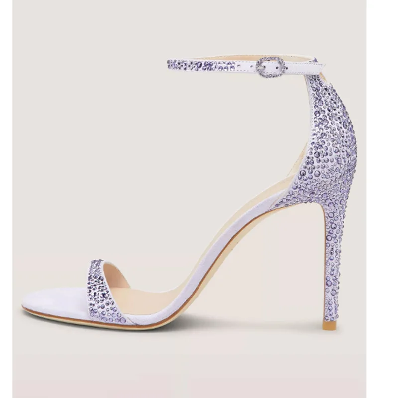 

Round Open-Toed Stiletto Super High-Heels Rhinestone Catwalk Party Sandals Large-Size Hollow Women Shoes Sandalias Mujer Verano