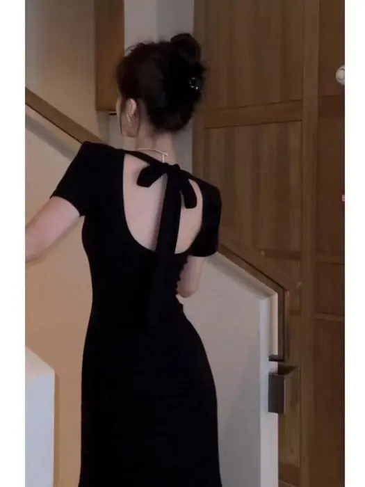 Été 2025 Femmes Pure Desire Col Carré Bal T-shirt Longue Dr Bla Minceur Or Sve Dr Tendance Coton Hig...