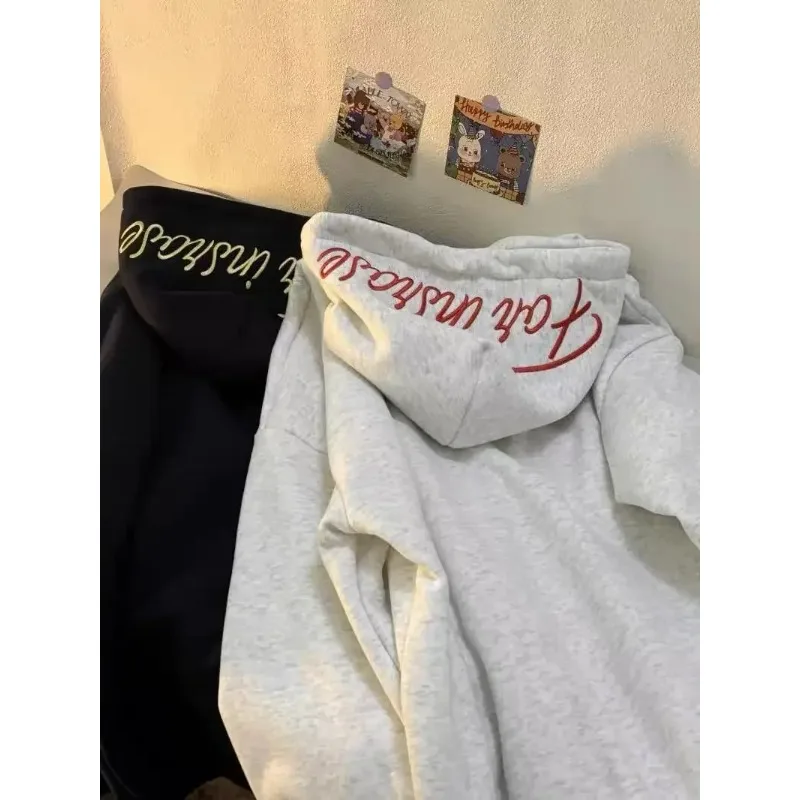 Letter Embroidery High Quality Button Hoodie Sweatshirt Men And Women Y2k American Retro New Trend Loose Oversize Streewear