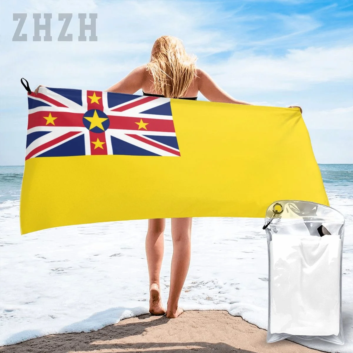 More Design Niue Flag Emblem Bath Towel Quick dry Microfiber Absorbing Soft Water Breathable Beach Swimming Bathroom
