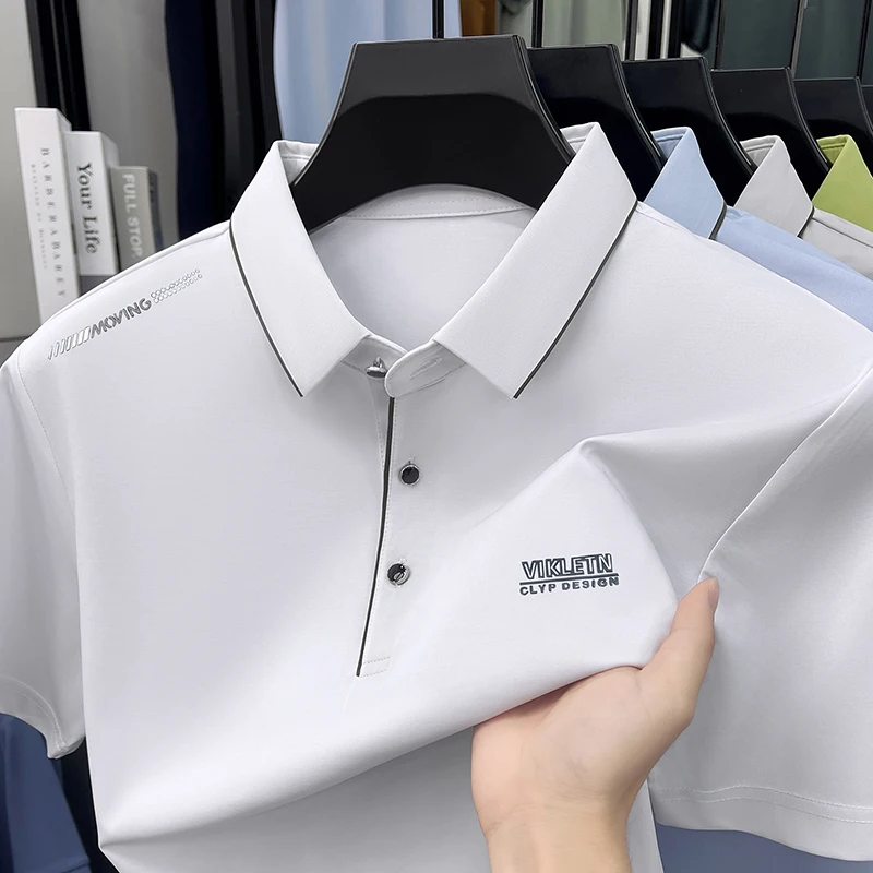 Light luxury men's short sleeve polo shirt new fashion brand letter embossed summer comfort breathable business casual T-shirt