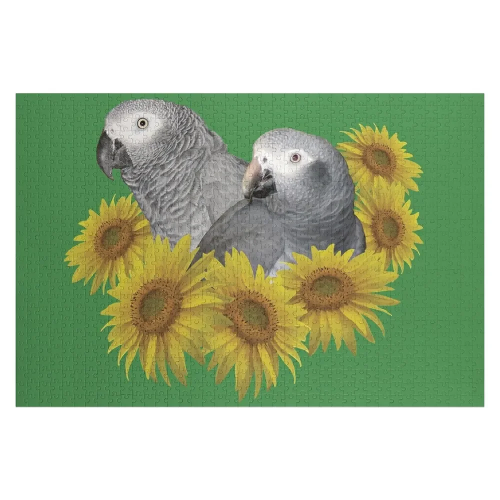 

Congo and Timneh African Grey Parrot with Sunflowers Jigsaw Puzzle Works Of Art Personalized Puzzle