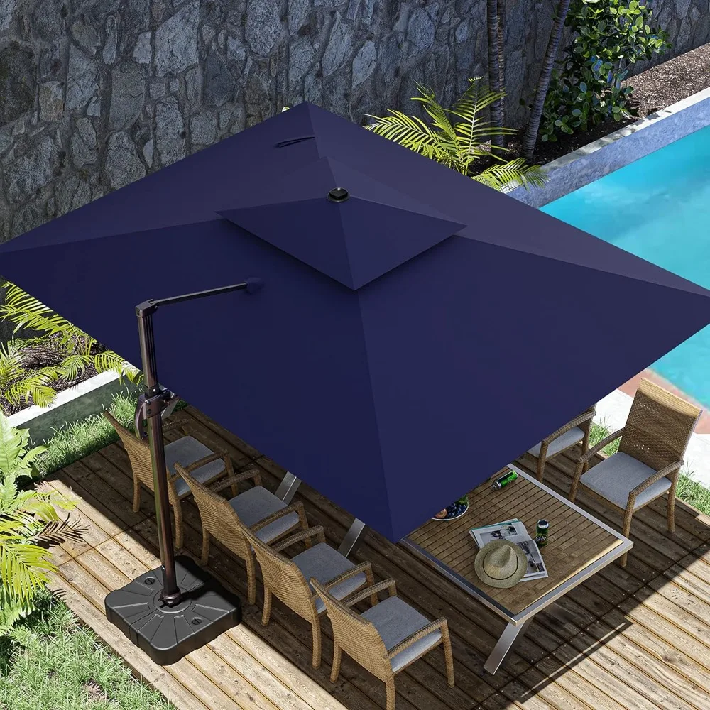 

10x13FT Cantilever Outdoor Patio Umbrellas, Double Top Large Rectangle Umbrella, Heavy Duty 360° Rotation Offset Outdoor Sun Sha