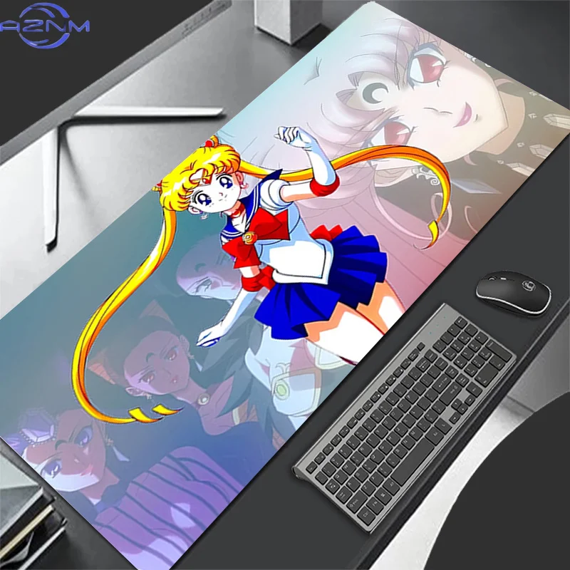 Mouse Pad XL Lockedge Large Gaming Accessories Computer Gamer Keyboard Rug Mouse Mat Desk S-Sailor M-Moon Girl Mousepad For gift