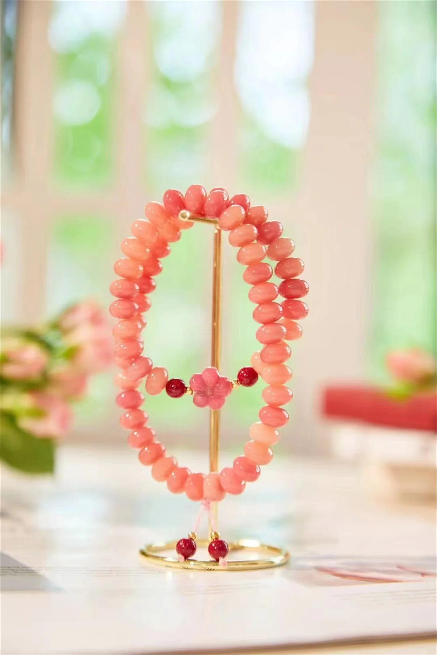 1pcs/lot Lovely beautiful heart rose flower color bead bracelet Gifts for girls Natural linden root plant woody Premium charm