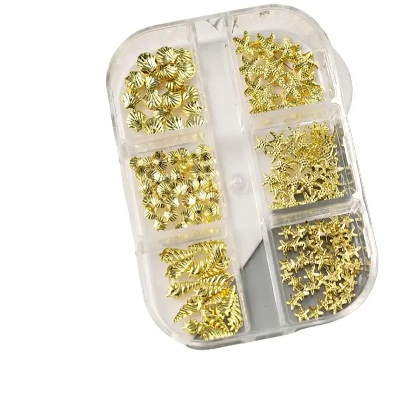 6er-Set Goldene Muschel- und Seestern-Nagelcharms, 3D-Muschel-Nagelkunst-Dekorationen, Sommer-Metall-Nagelstecker, Maniküre-Nagelzubehör – Detail 10