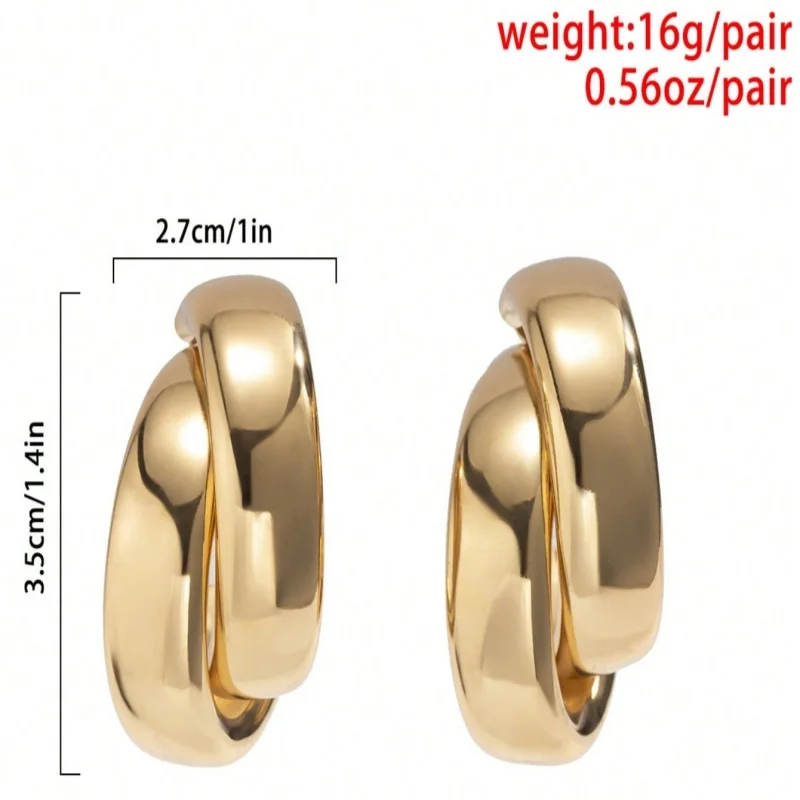 Creative Exaggerated C- shaped Studs Geometric Large Ear Clips Female Metallic Mirror Temperament Simple Earrings 1 Pair