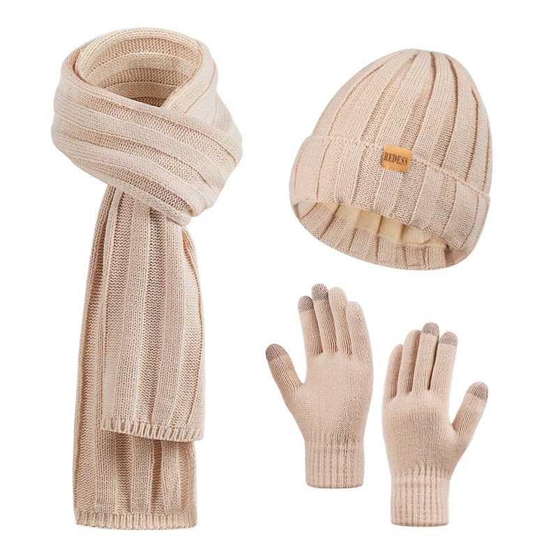 

Fashion Women's Winter Hat Scarf Gloves Set, 3-Piece Fleece Lined Knitted Warm Set, Versatile Cold Weather Accessories for Daily