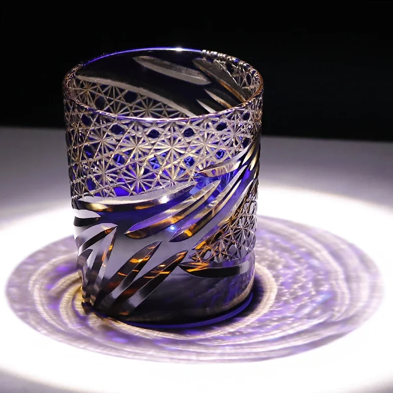 Japanese Style Edo Kiriko Hand Blown Wine Glass 240 ml Amber Multi-color Tumbler for Whiskey Cocktail Vodka Beer Drinking