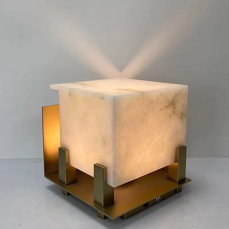 High-end natural marble table lamp villa new Chinese light luxury model room hotel art creative side few