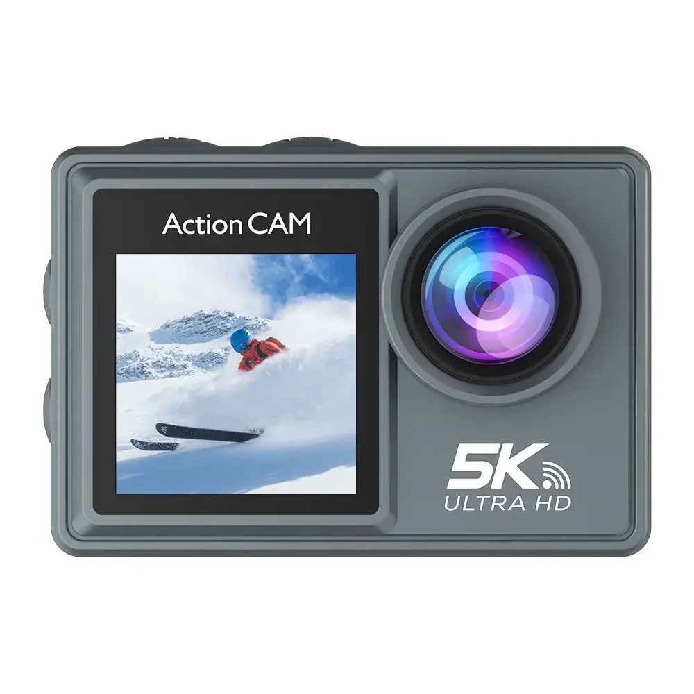 Cutting-Edge 5K Action Sports Camera with Dual Color Touchscreens, Remote Control, and WIFI Connectivity