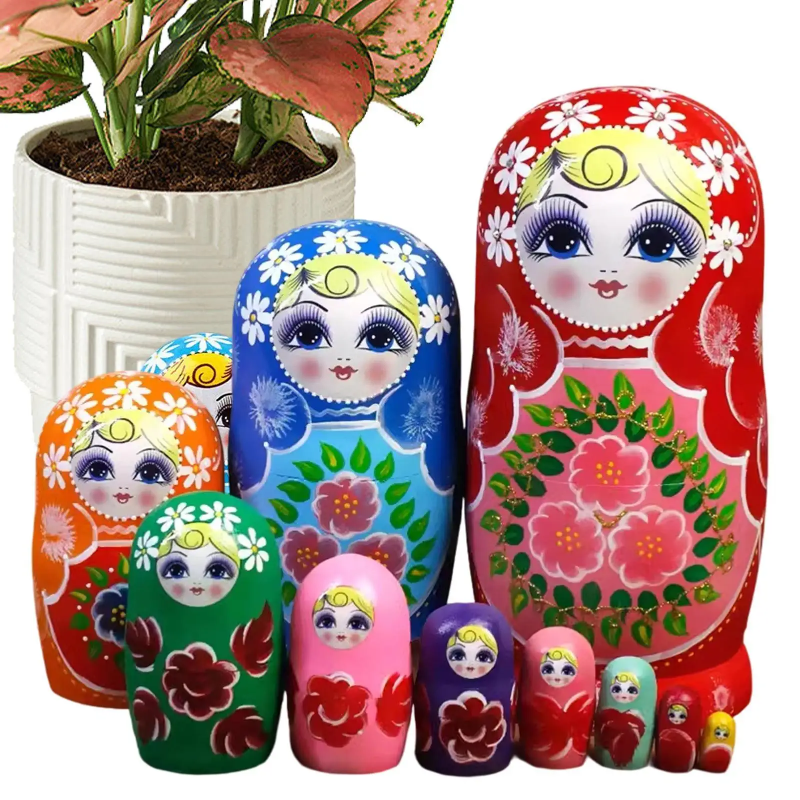 Bambole di nidificazione matrioska russe dipinte a mano a 10 strati Giocattolo educativo in legno per bambini che imparano lo smistamento Divertimento regalo di compleanno