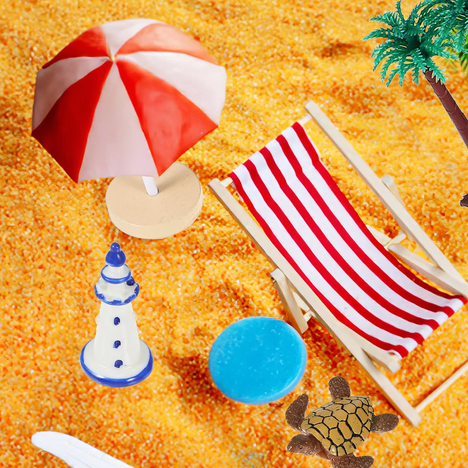 1Set Beach Micro Landscape Miniature Decorations Lightweight Durable Plastic Sand Trees Seashells Miniature Display