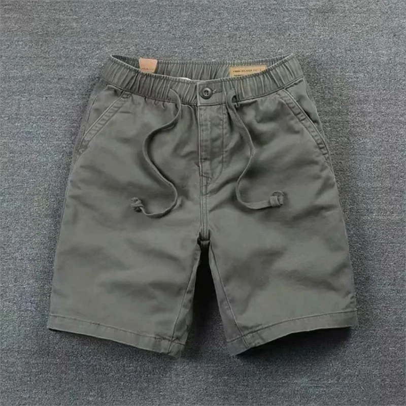 Summer Elastic Waist Casual Shorts 2024 Summer New Men\'s Solid Color Shorts Korean Edition Trendy Men\'s Lacing Pants