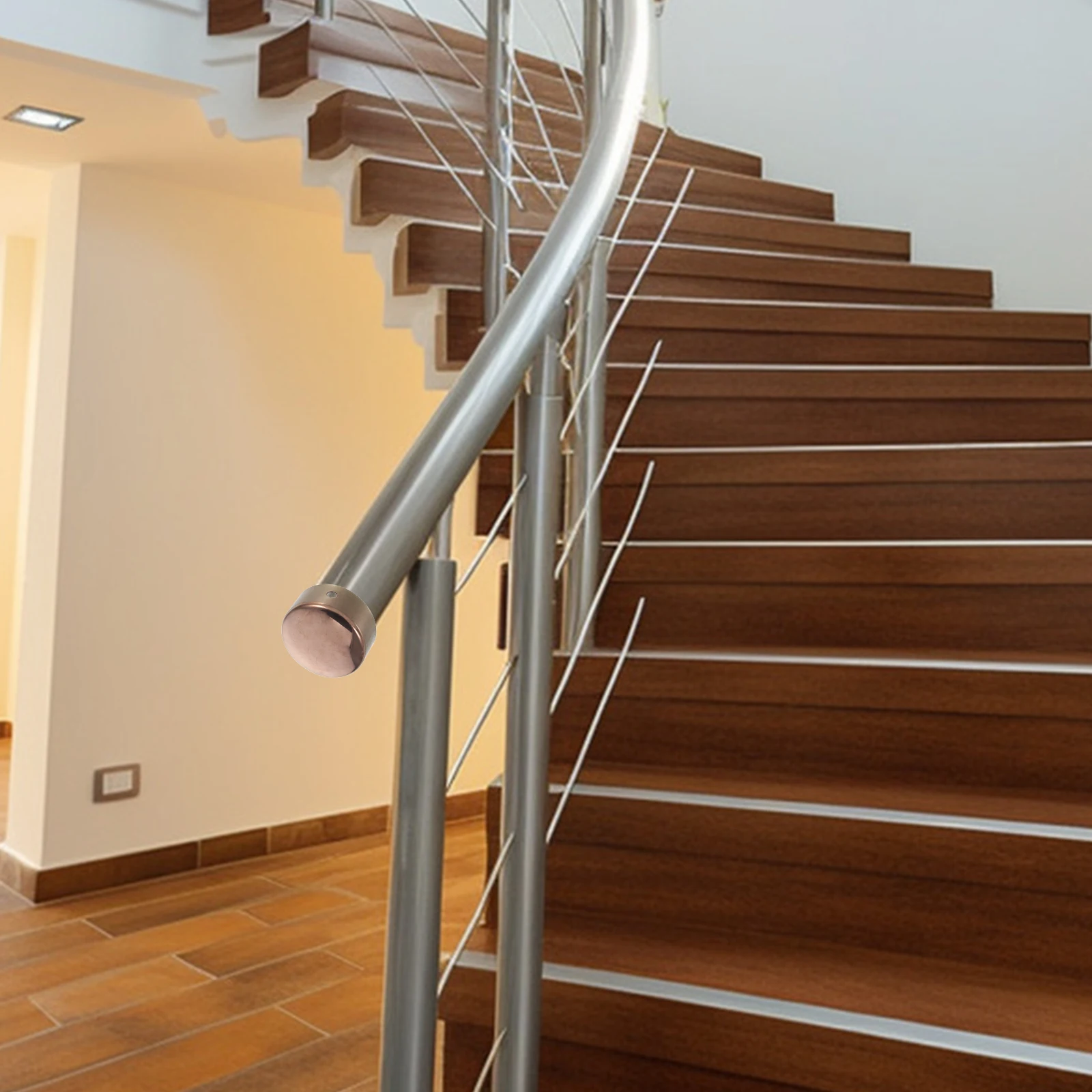 

2Pcs StainlessSteelHandrailCover RoseGoldStairRailingCap LadderStabilizerEndCaps HandrailConnectingHardware RoundRailEndPlugs